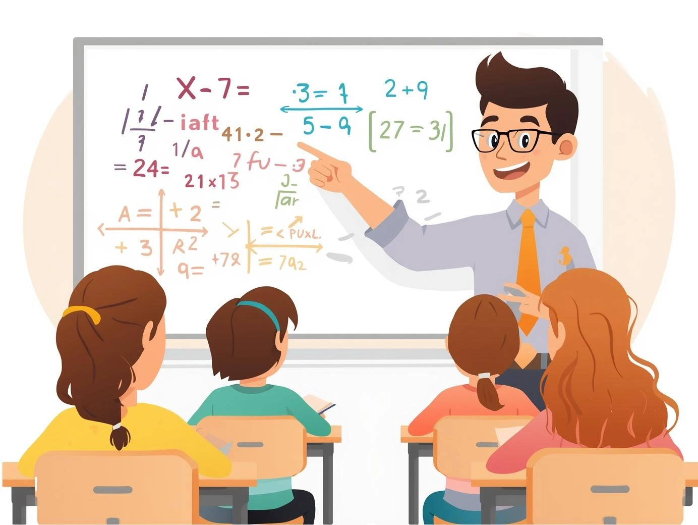 Friendly male teacher pointing