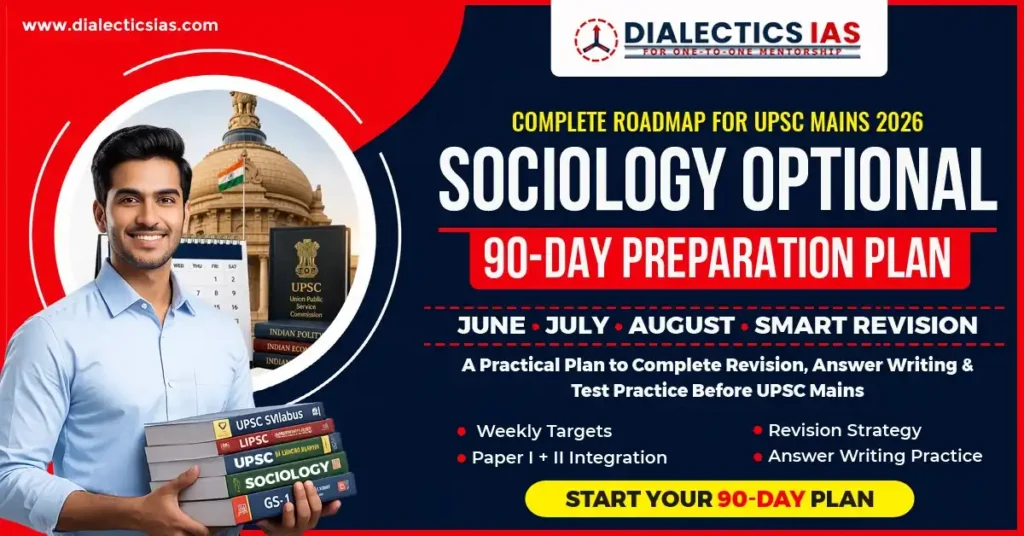 Sociology Optional 90-day preparation plan for UPSC Mains 2026 covering revision, answer writing, Paper I and II integration, and test practice at Dialectics IAS.