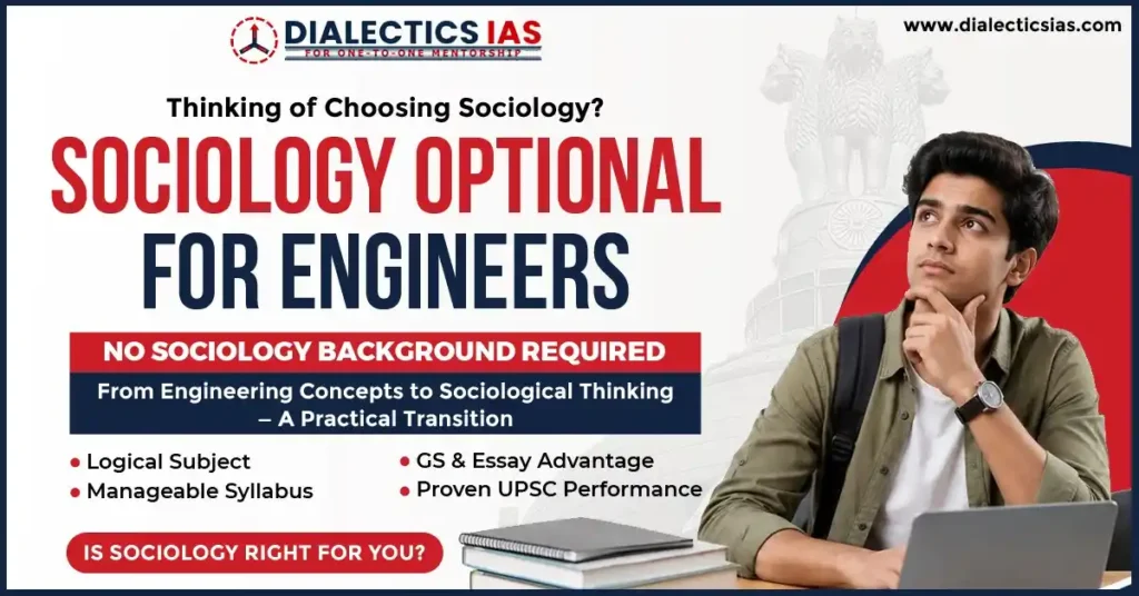 Sociology Optional for engineering students preparing for UPSC highlighting logical learning, manageable syllabus, and GS advantage at Dialectics IAS.