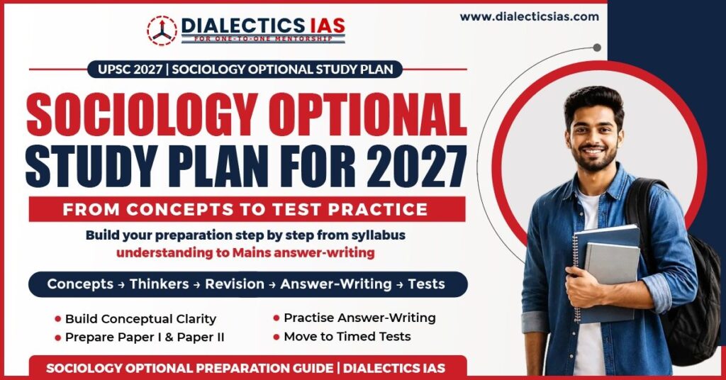 Sociology Optional study plan for UPSC 2027 covering conceptual clarity, thinkers, Paper I and II, revision, answer-writing practice, and timed tests.